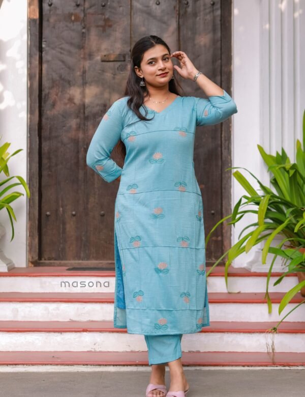 Crocodile Crushed Rayon Self Embroidered Top with Plain Bottom - M1803