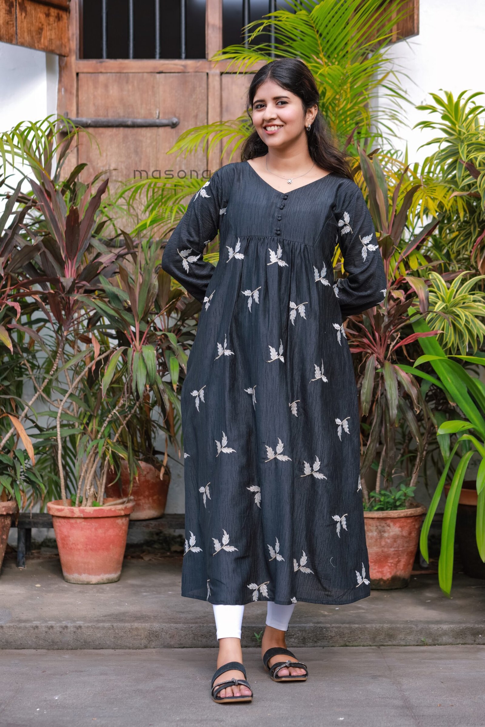Crocodile Crushed Rayon Self Embroidered Frock Kurti - M1814 - Image 7