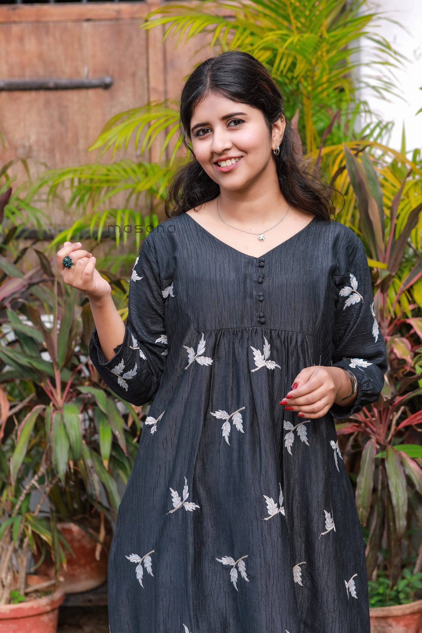 Crocodile Crushed Rayon Self Embroidered Frock Kurti - M1814 - Image 5