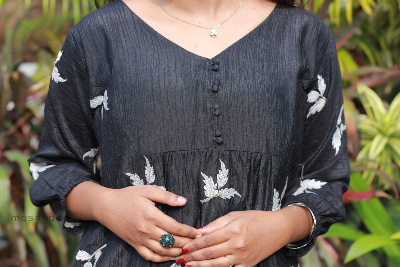 Crocodile Crushed Rayon Self Embroidered Frock Kurti - M1814 - Image 6