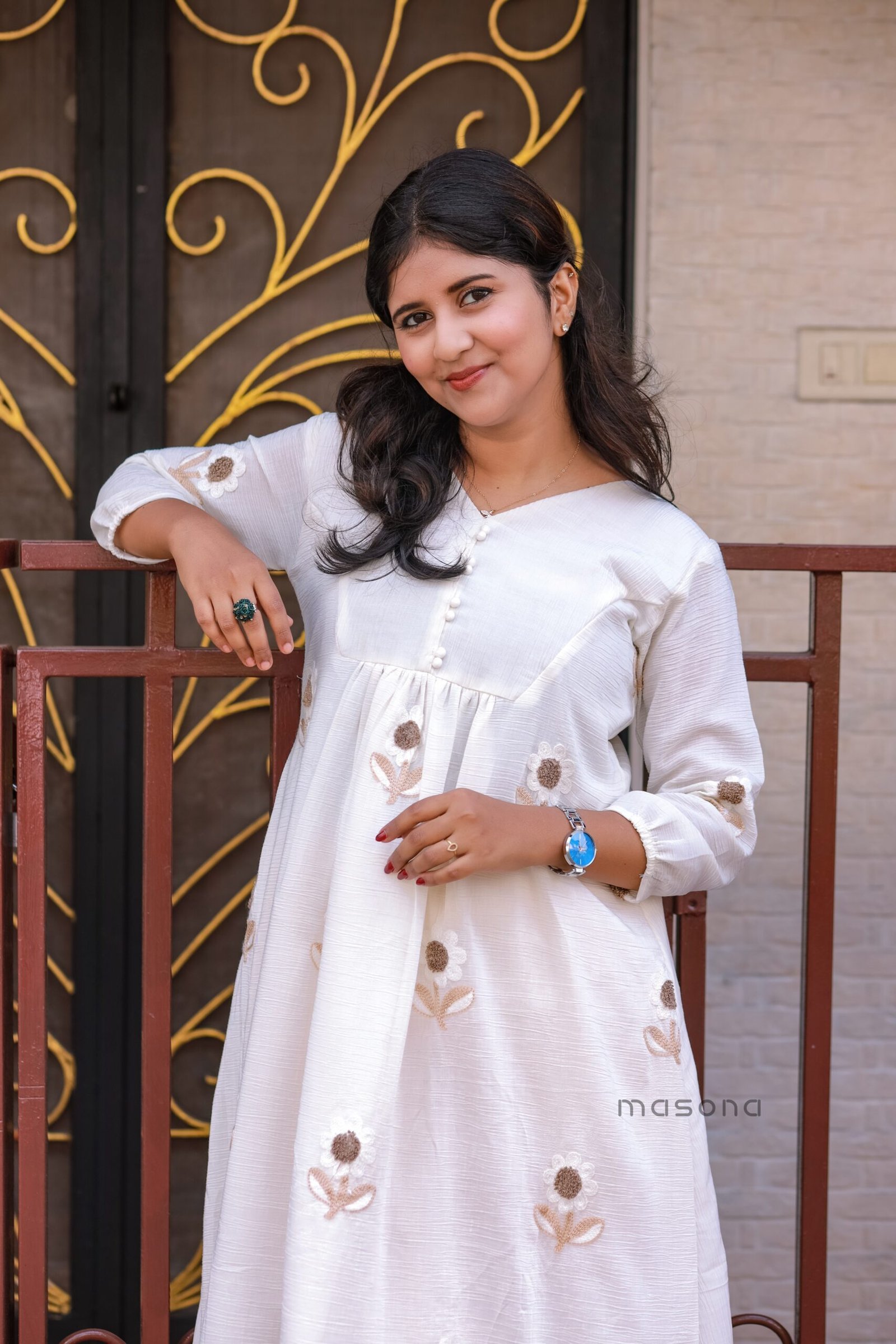 Crocodile Crushed Rayon Self Embroidered Frock Kurti - M1814 - Image 3