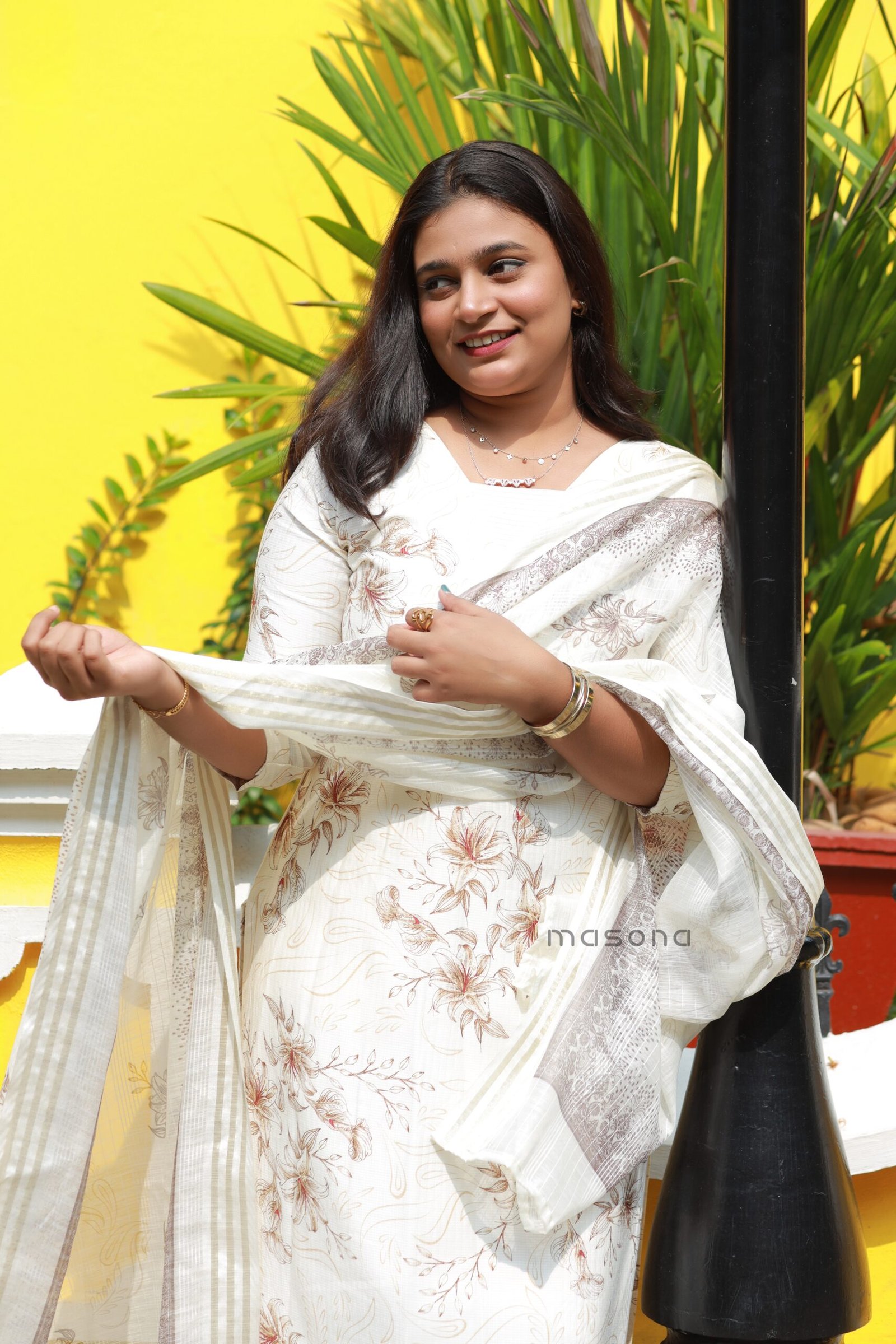 Berlin Floral Printed Top with Matching Dupatta & Plain Bottom - M1807 - Image 6