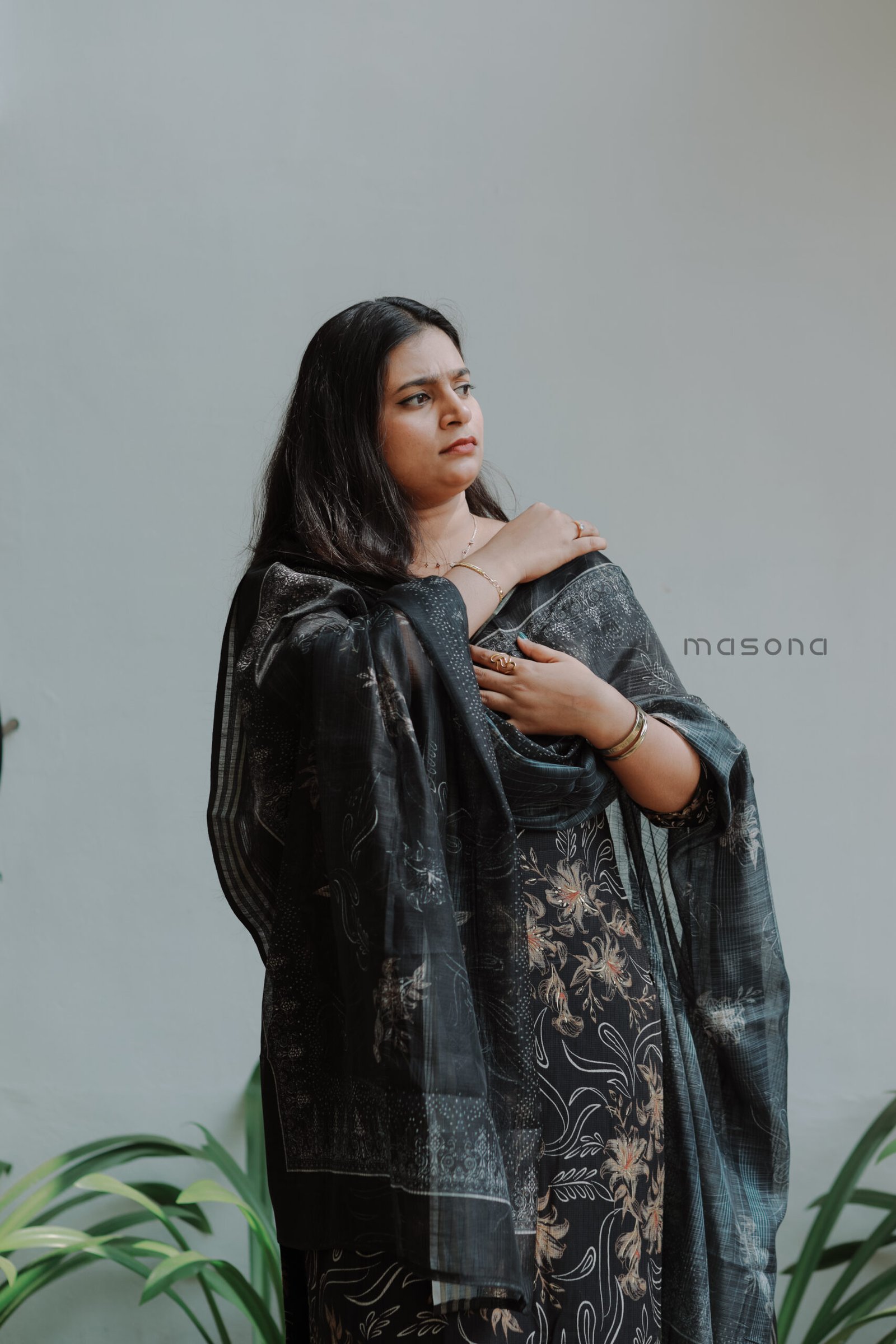 Berlin Floral Printed Top with Matching Dupatta & Plain Bottom - M1807 - Image 4