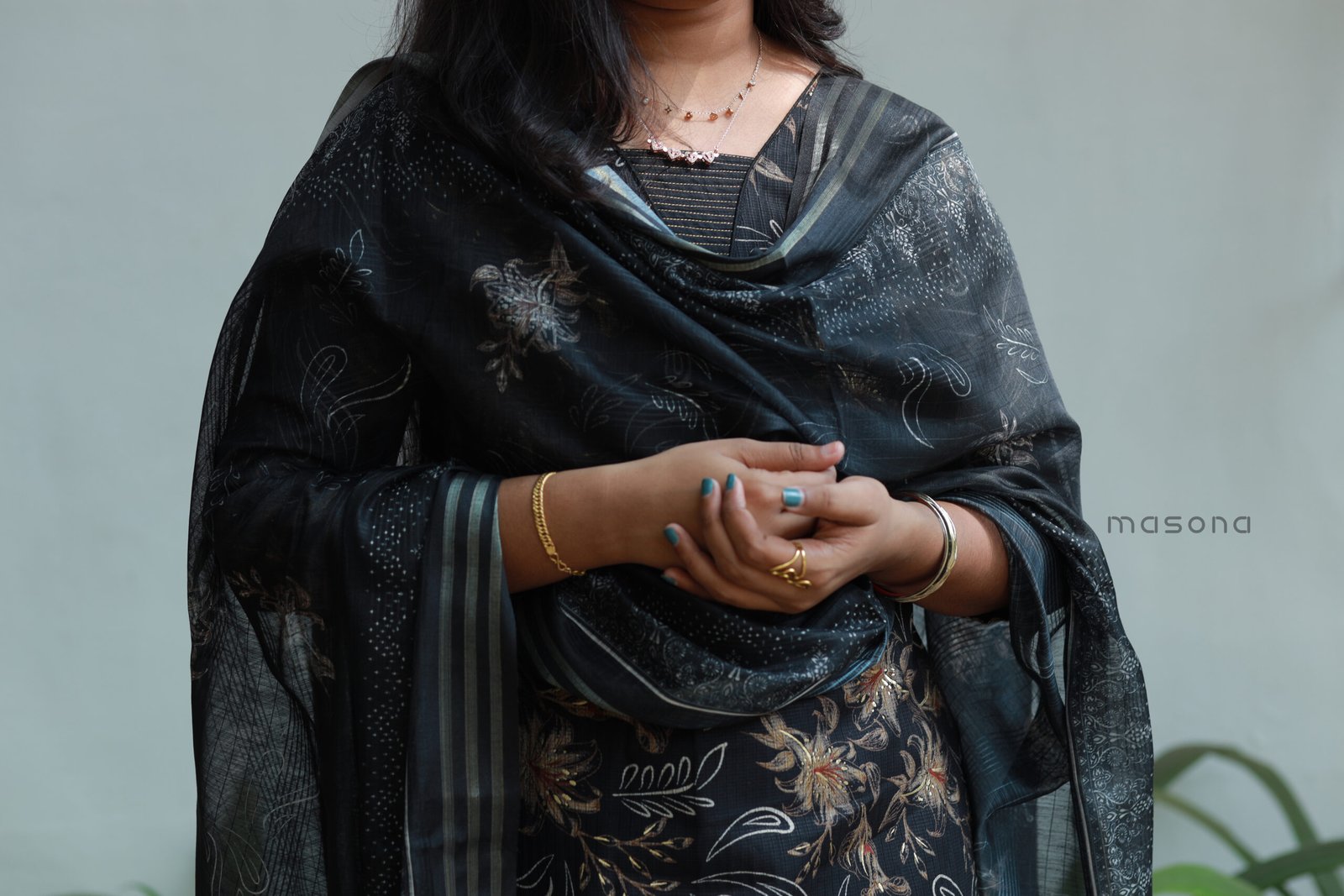 Berlin Floral Printed Top with Matching Dupatta & Plain Bottom - M1807 - Image 3