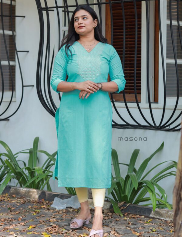 Cotton Slitted Top with Embroidered Yock - M1597