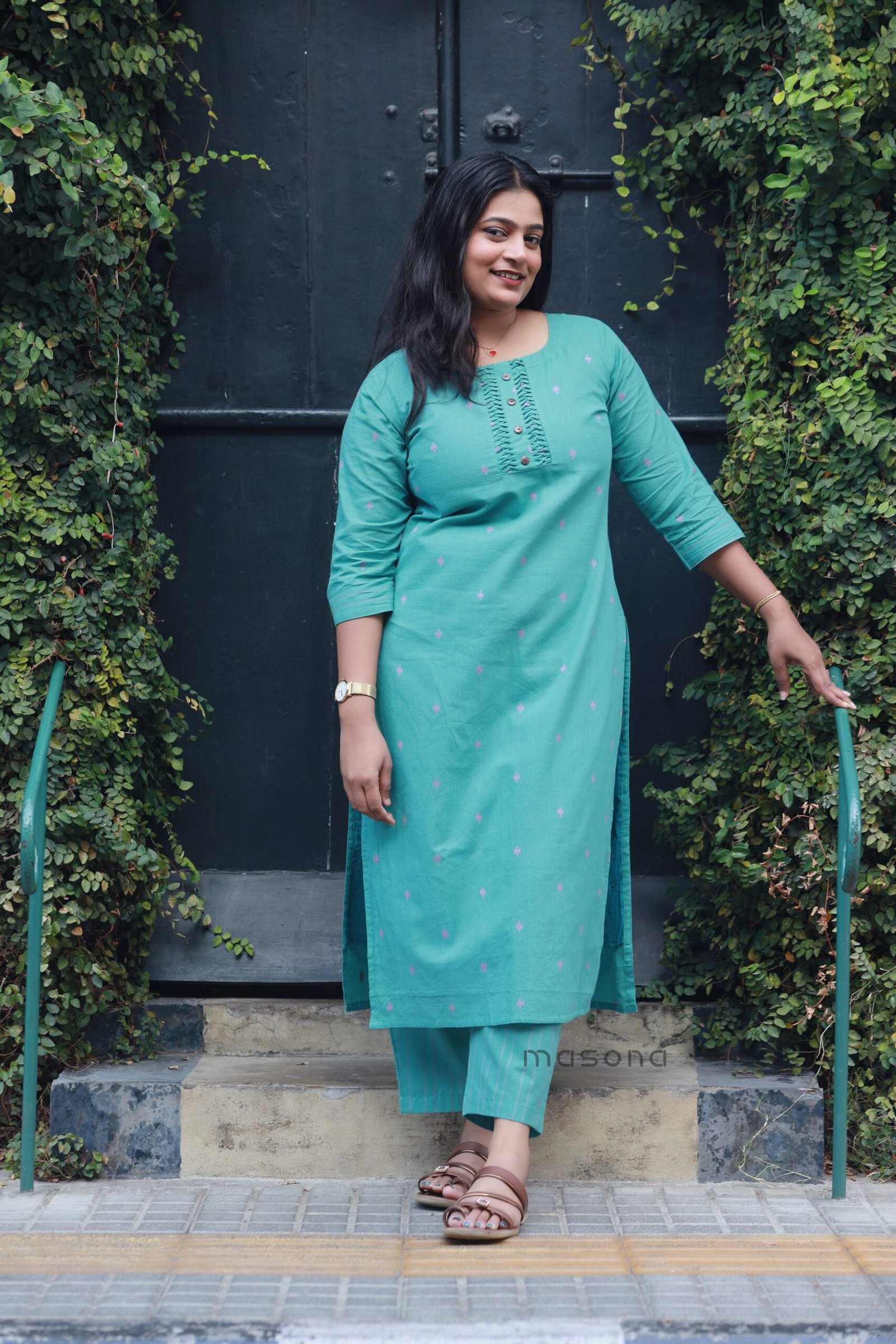 South cotton self butta Slitted Top with matching bottom -M1796 - Image 7