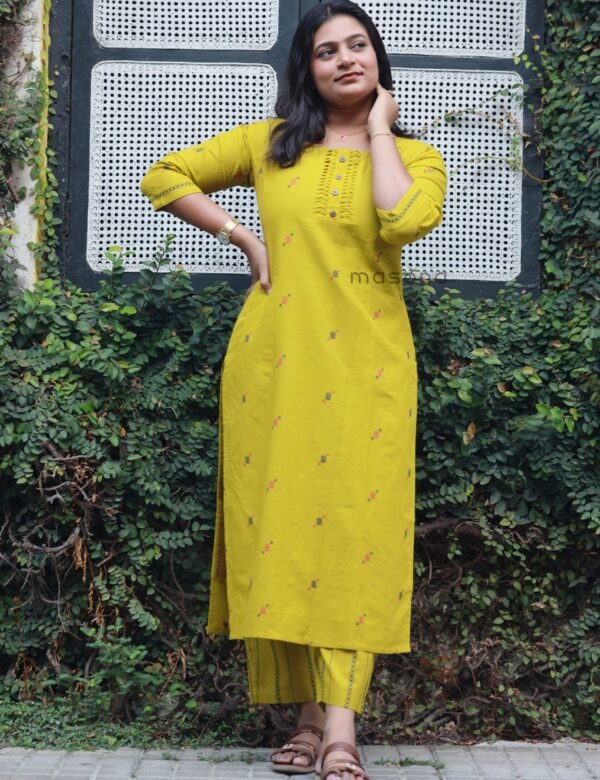 South Cotton Self Butta Slitted Top with Matching Bottom - M1796
