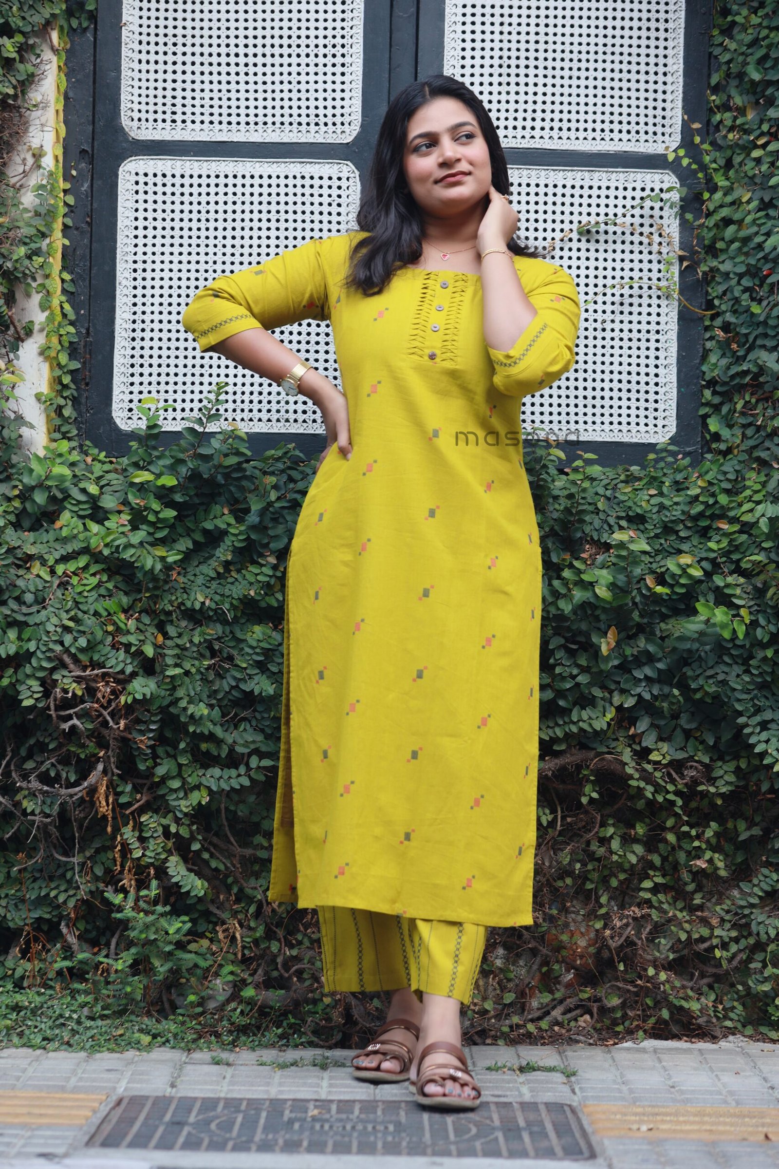 South cotton self butta Slitted Top with matching bottom -M1796