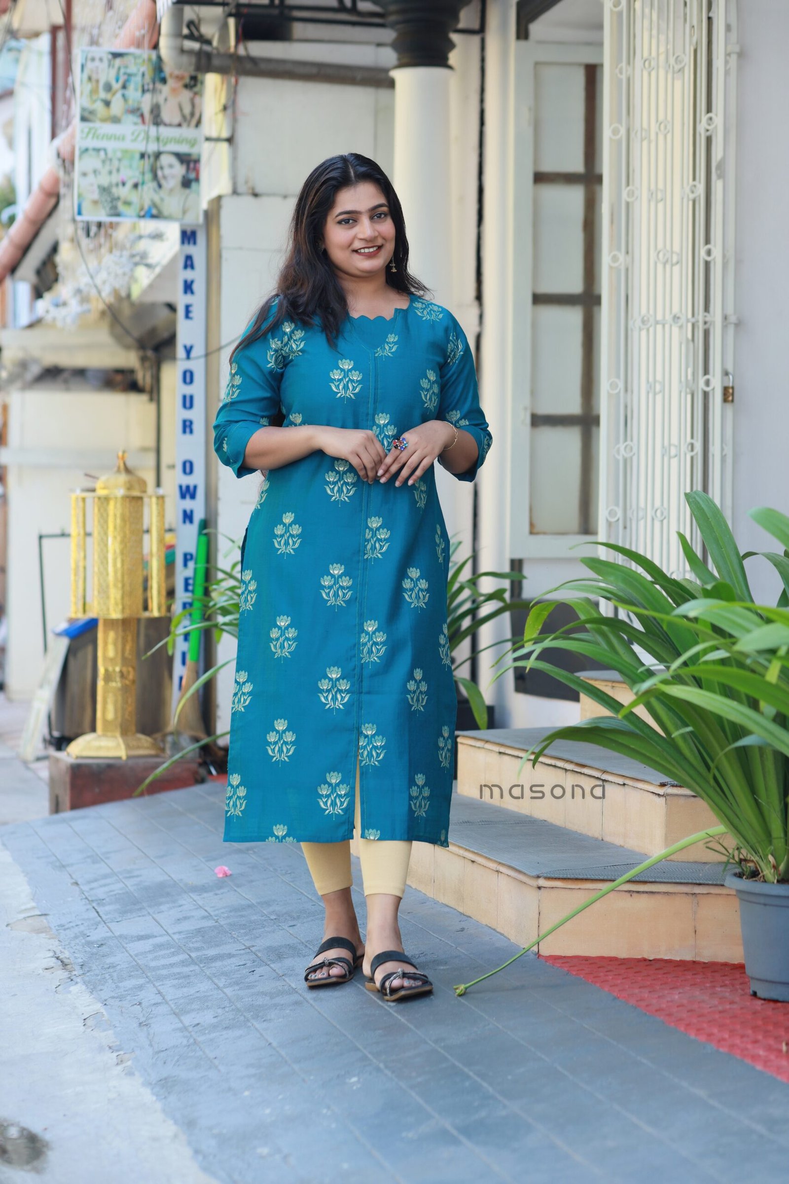 Vatican Cotton Printed Kurti with Zeri Thread Detailing - M1813
