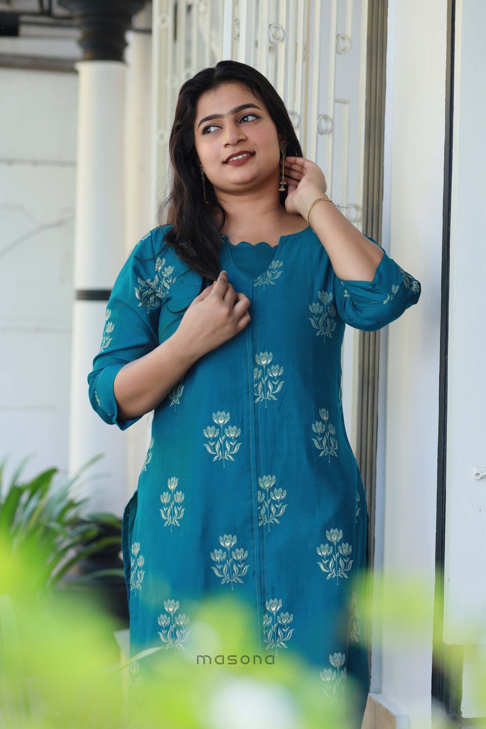 Vatican Cotton Printed Kurti with Zeri Thread Detailing - M1813 - Image 3