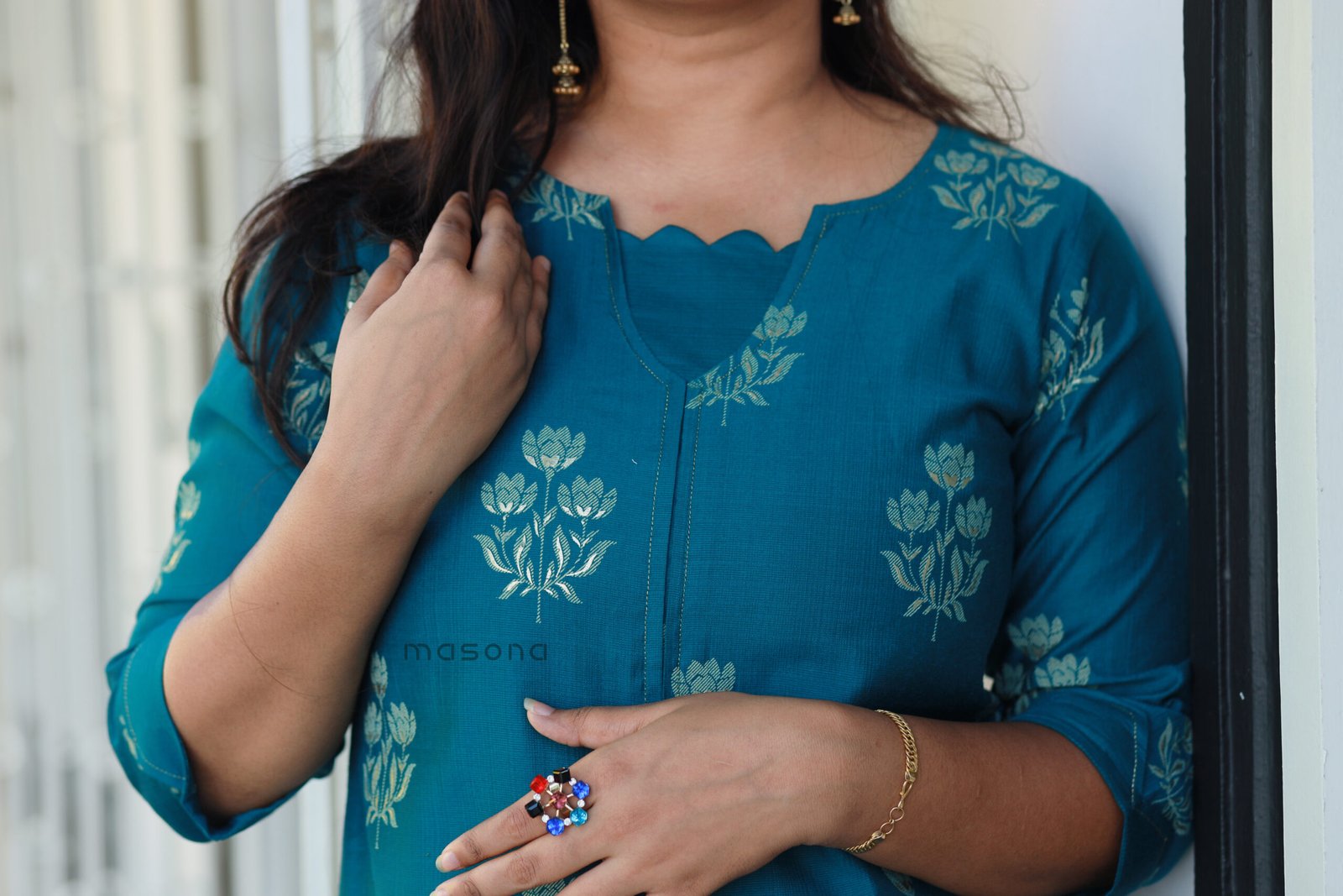 Vatican Cotton Printed Kurti with Zeri Thread Detailing - M1813 - Image 4