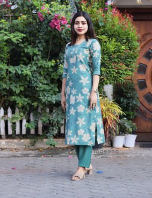 Berlin Floral Charm V-neckline Kurti & Plain Bottom - M1839