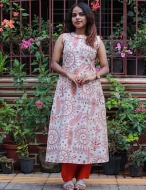 Vatican Cotton A-Line Sleeveless Kurti with Minimal Round Neckline and Plain Bottom - M1825