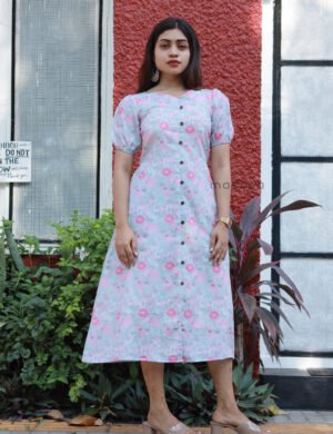 Linen Cotton Floral Printed Frock Kurti - M1838