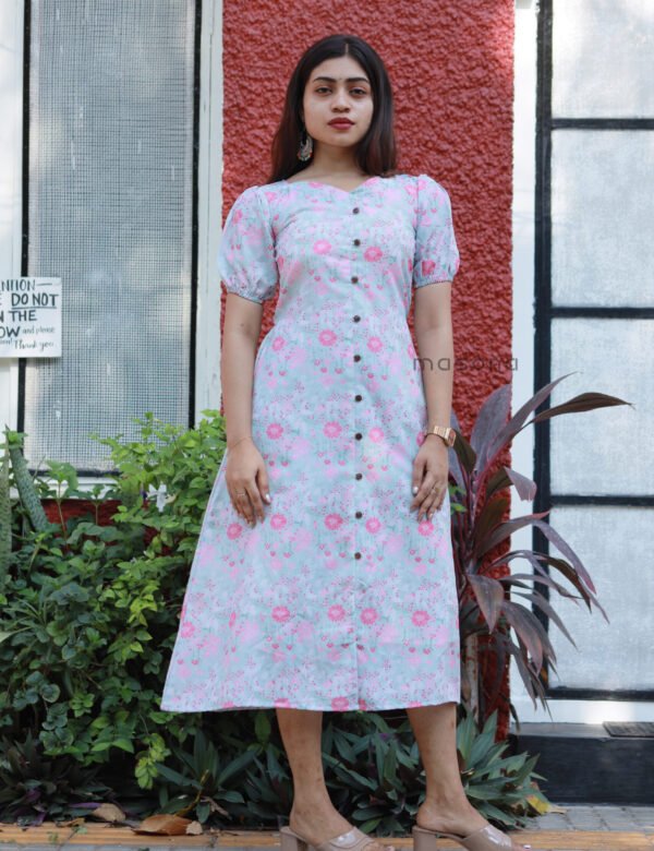Linen Cotton Floral Printed Frock Kurti - M1838