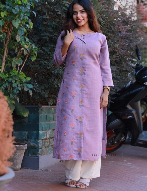 Linen Cotton Embroidered Kurti - M1834