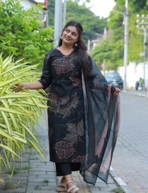 Berlin Leaf Print Top and Bottom with Matching Dupatta - M1853