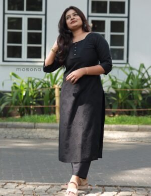 Hakoba Straight Cut Kurti with Button Detailing in Neck - M1865