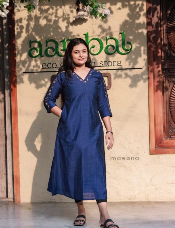 Titanium Silk Slub Self Embroidered Kurti - M1810