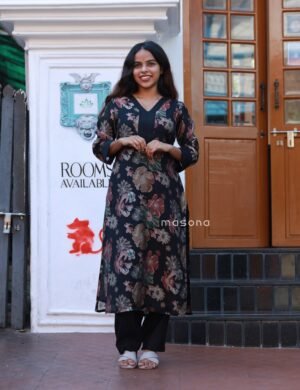 Mal Chanderi Floral Printed Top & Plain Bottom - M1830