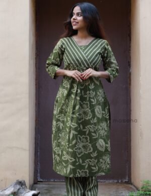 Cotton Floral Printed Top with Gathered Front Panel and Matching Bottom - M1849