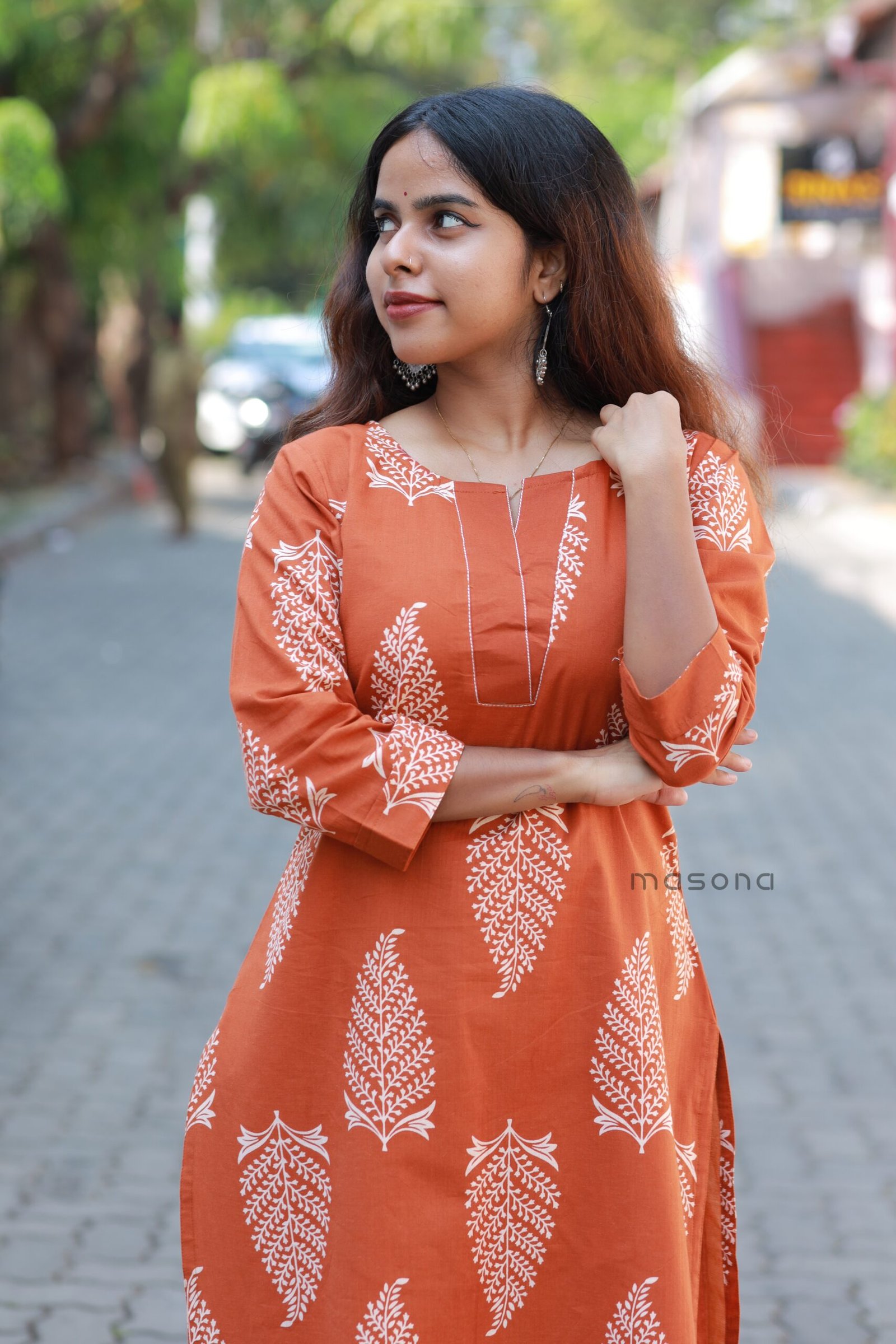 Cotton Leaf Print Kurti Set - M1848 - Image 3