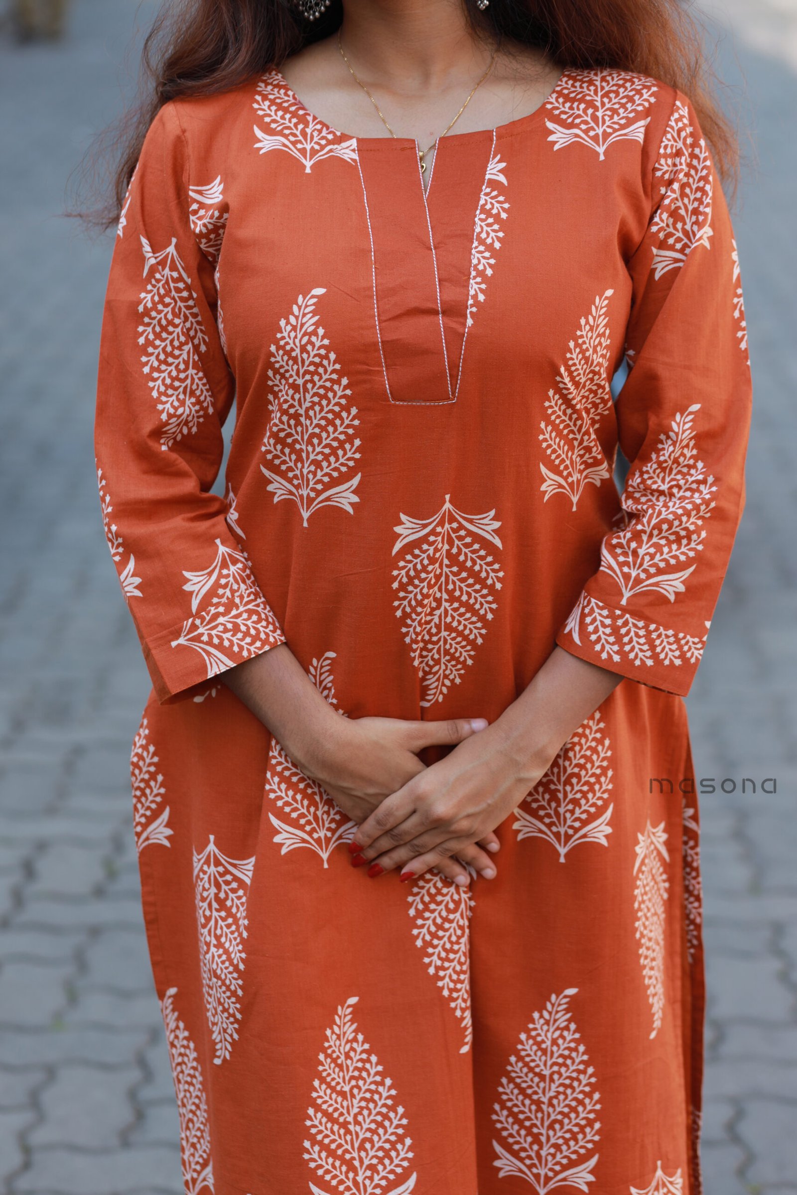 Cotton Leaf Print Kurti Set - M1848 - Image 4