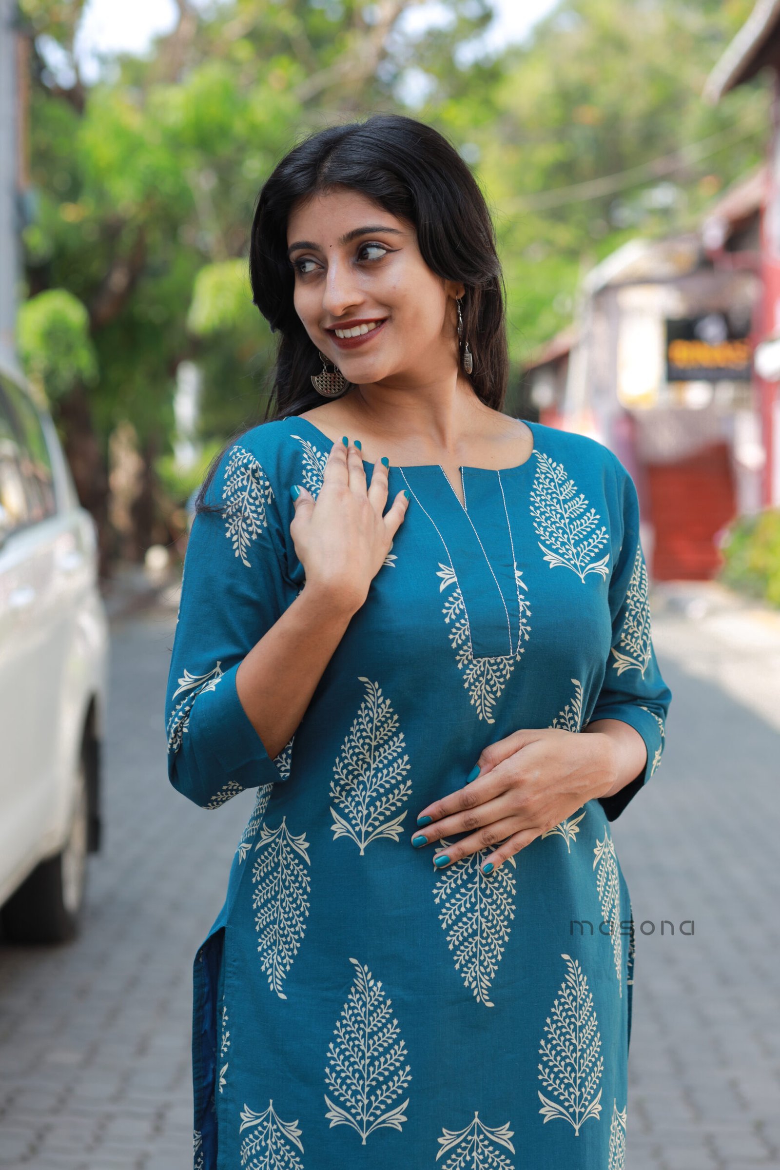 Cotton Leaf Print Kurti Set - M1848 - Image 6