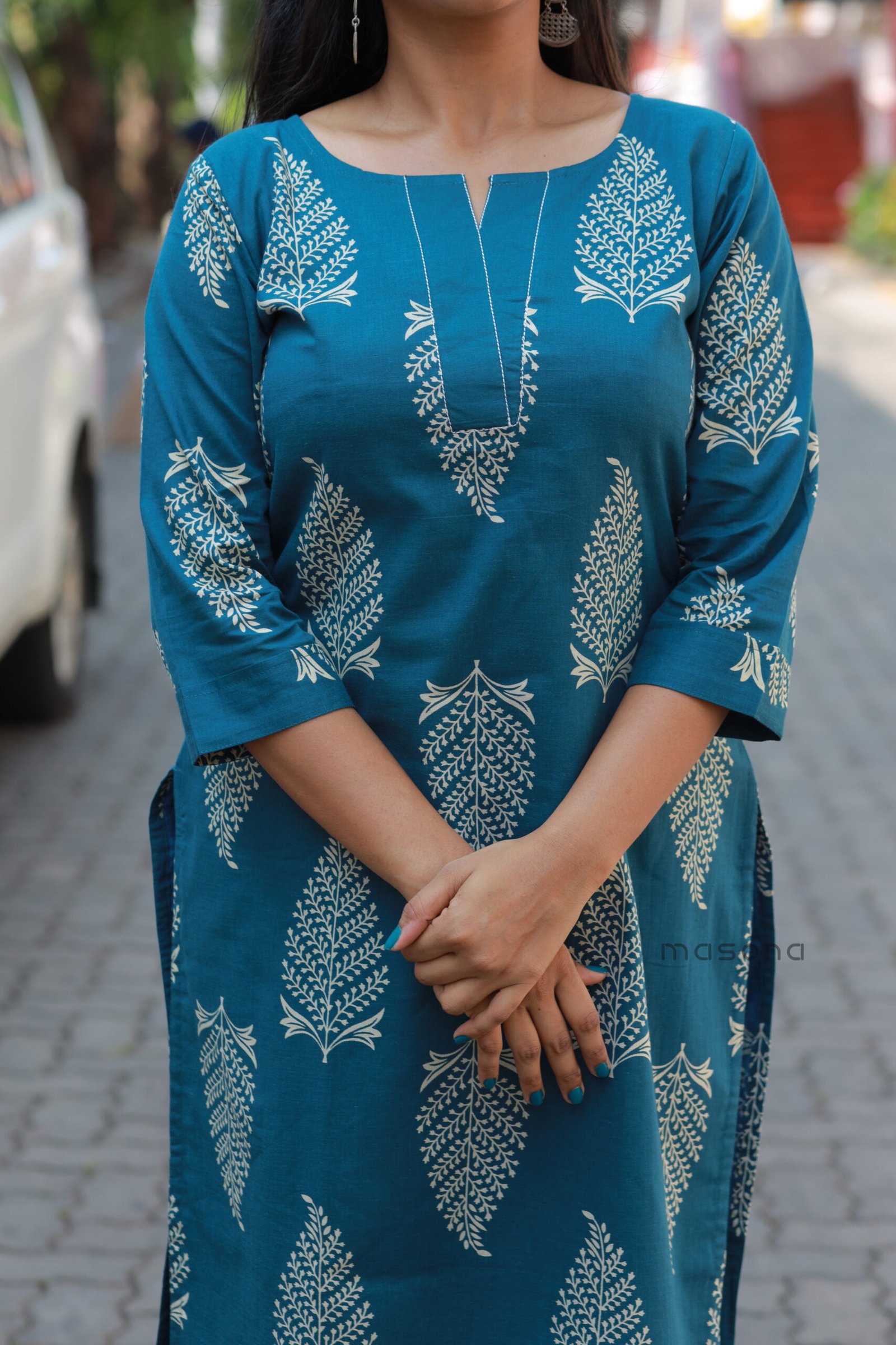 Cotton Leaf Print Kurti Set - M1848 - Image 7