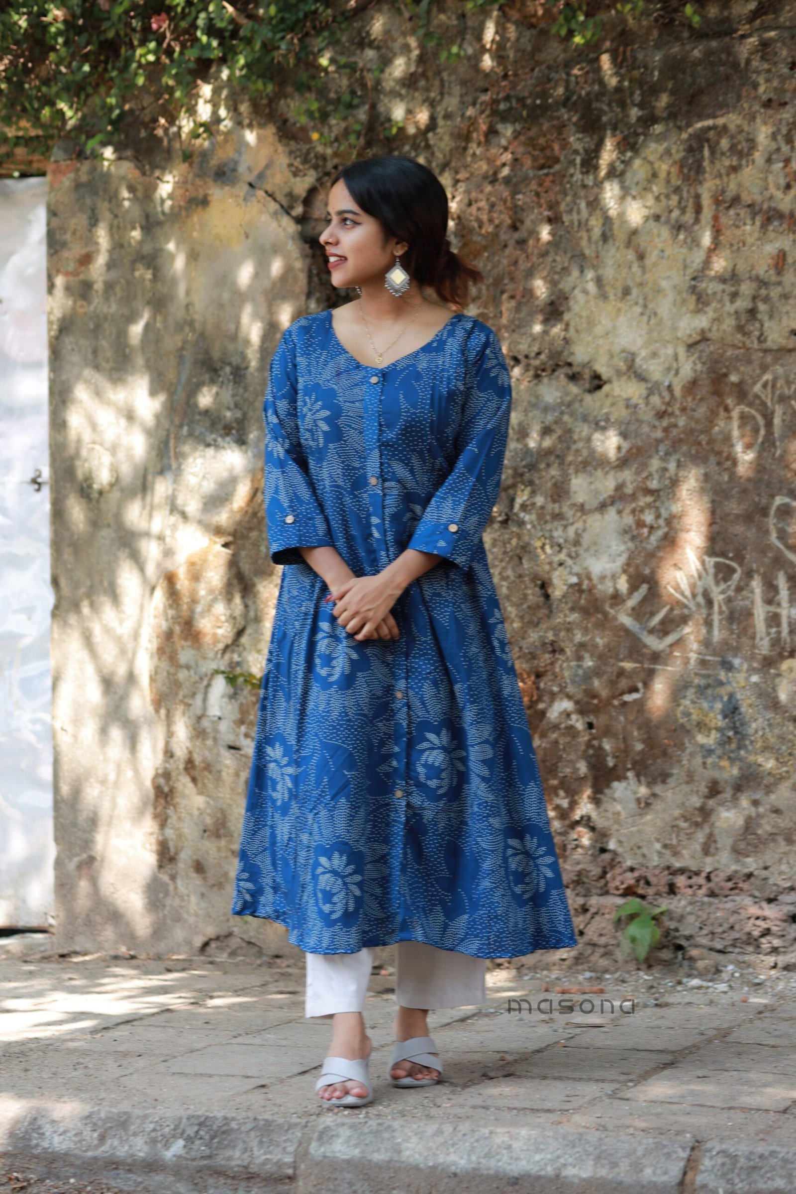 Cotton A-line Full Button Down Kurti - M1846 - Image 5