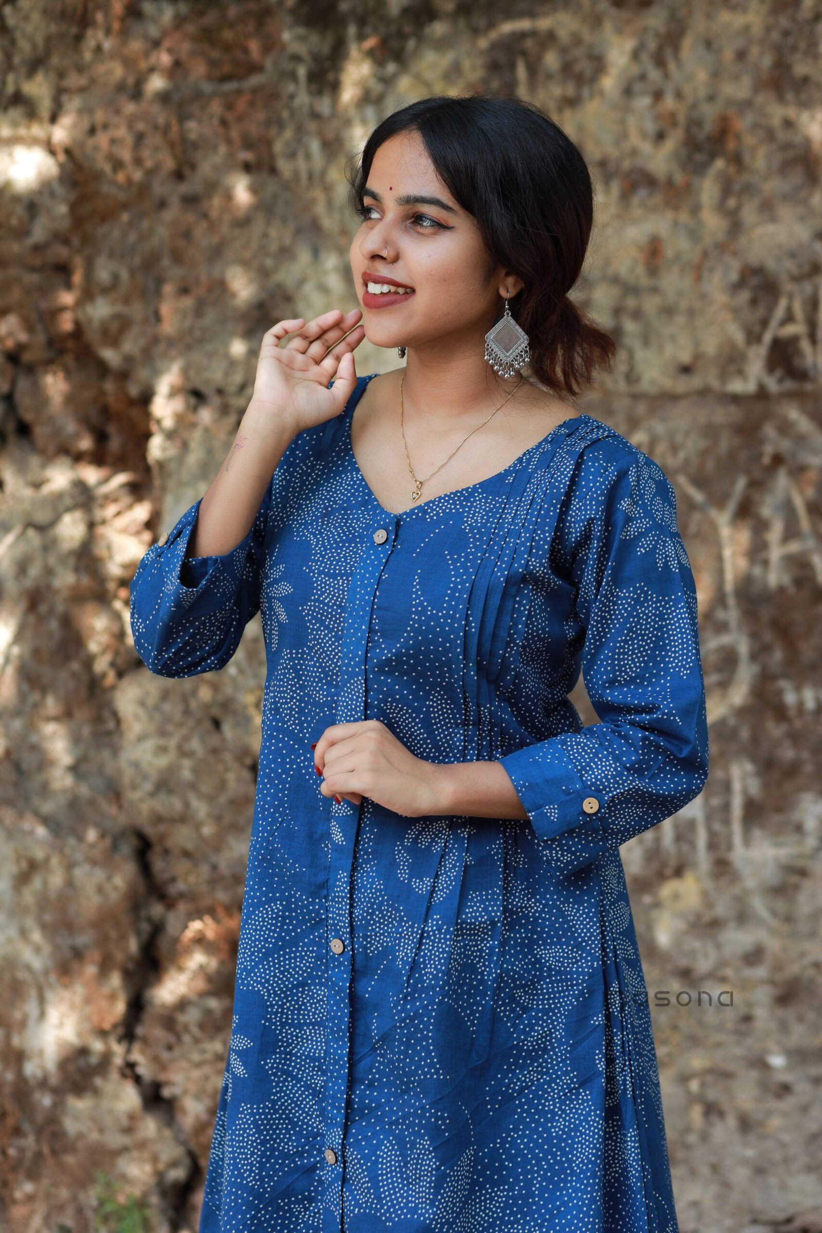 Cotton A-line Full Button Down Kurti - M1846 - Image 6