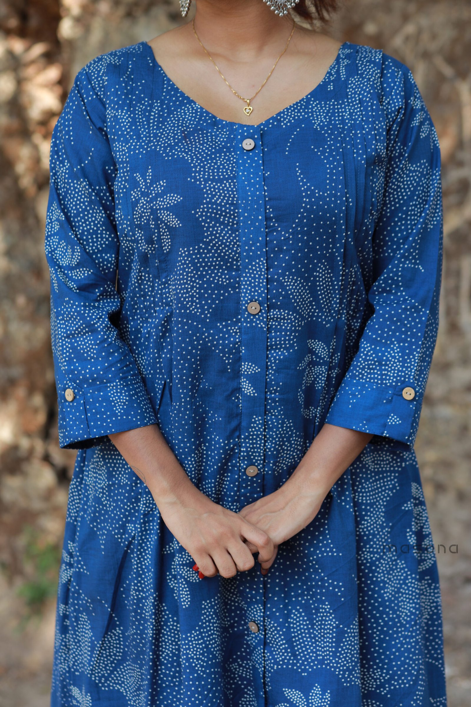 Cotton A-line Full Button Down Kurti - M1846 - Image 7
