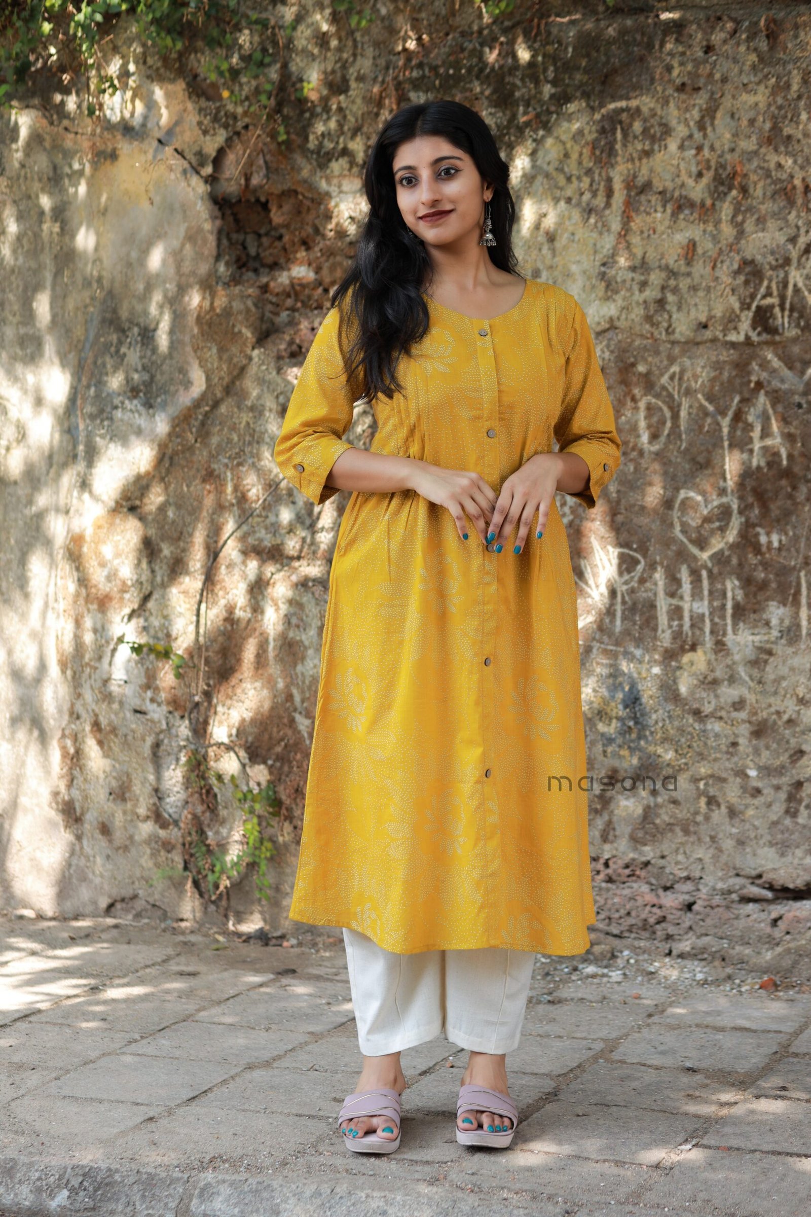 Cotton A-line Full Button Down Kurti - M1846
