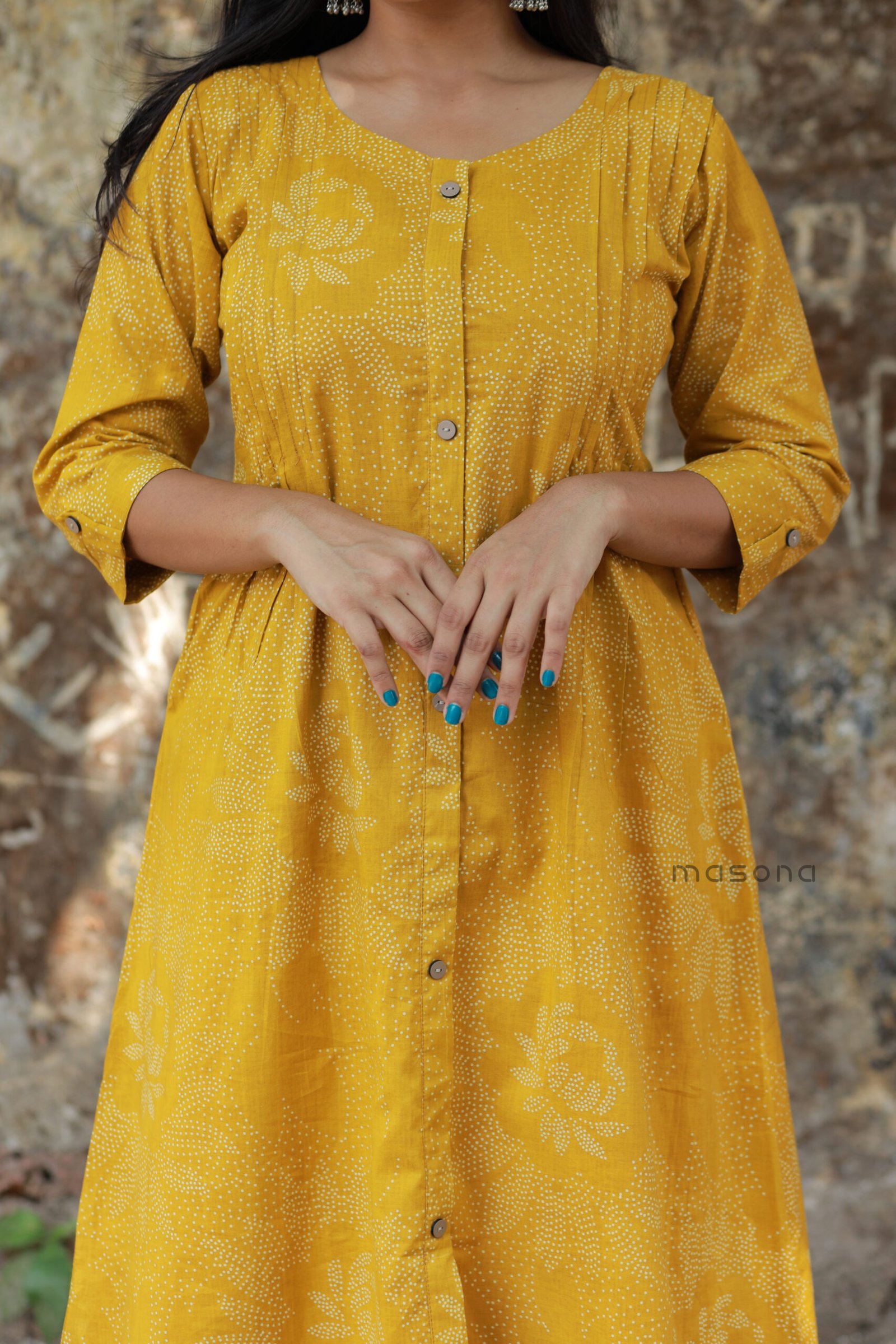 Cotton A-line Full Button Down Kurti - M1846 - Image 4