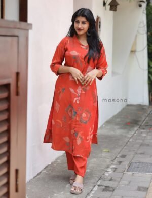 Roman glass ethnic cord set with Mandarin V-neck collar with zeri thread detailing -M1866