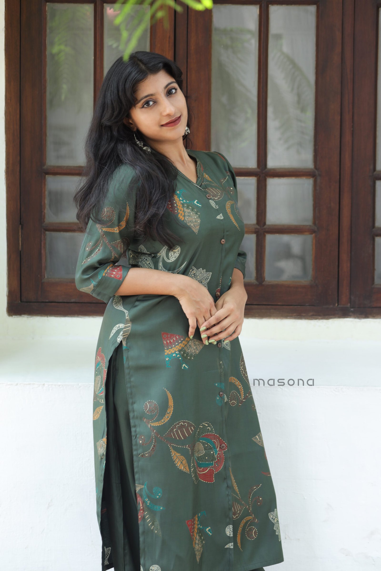 Roman glass ethnic cord set with Mandarin V-neck collar with zeri thread detailing -M1866 - Image 6