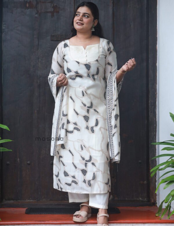 Mal Chanderi Straight Cut Kurti Set with Pintuck Yoke Design - M1897