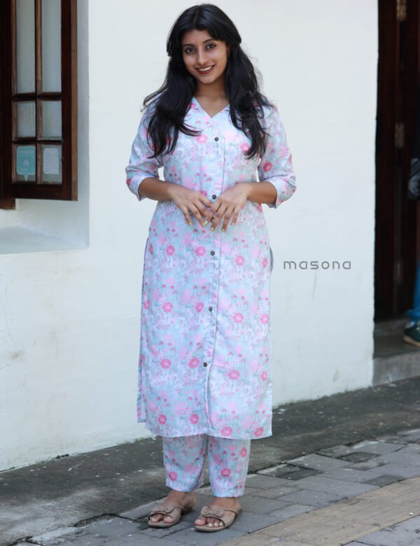 Floral prints & Pastel colours Linen cotton co-ord set-M1884