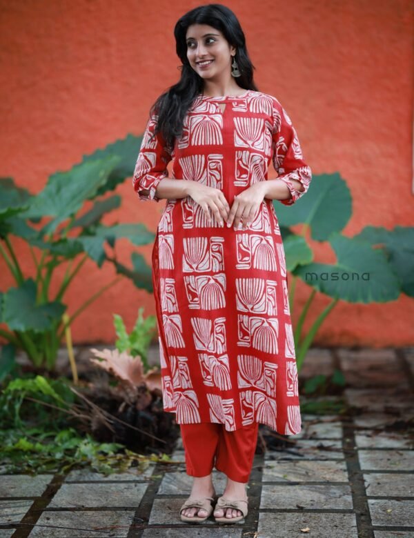 Milano Chiffon Fabric Block Printed Kurti with Plain Bottom - M1933