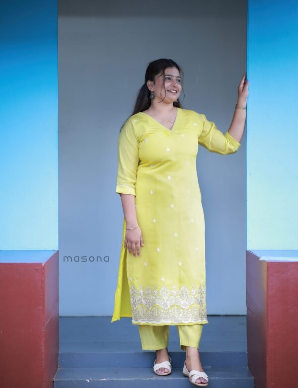 Mal Chanderi Kurti Set with Zari Thread Embroidery - M1996