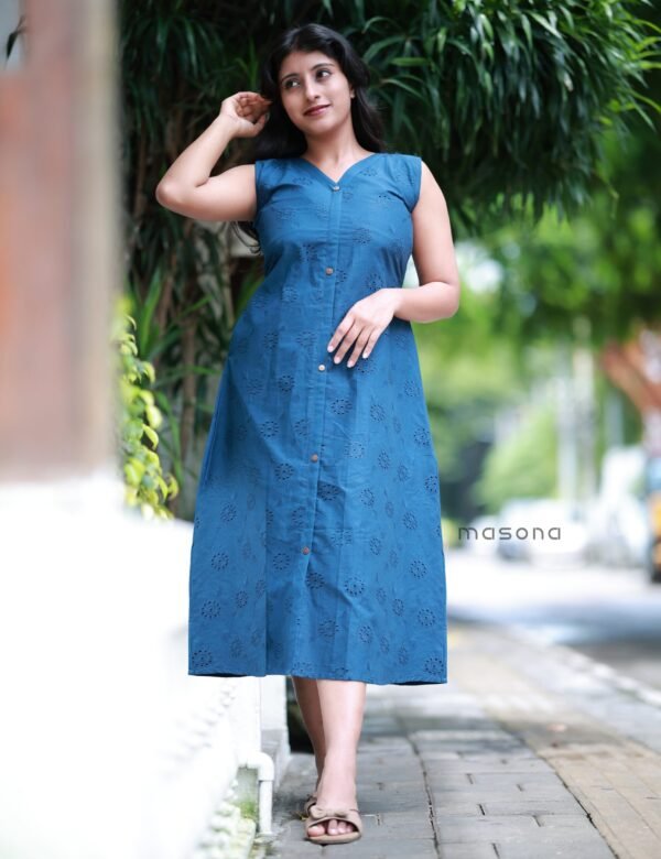 Dabu Cotton A-line Sleeveless Kurti - M1874