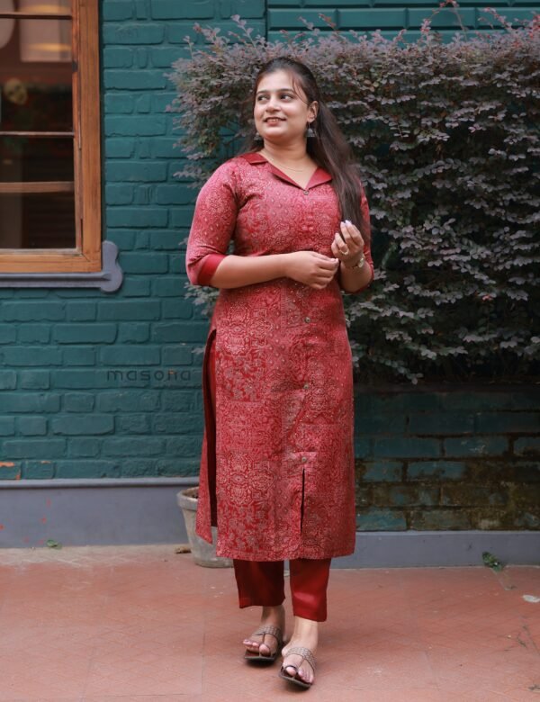 Roman glass silk fabric mosaic printed kurti set -M1957