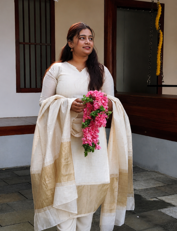 Onam Aura Chanderi Silk Kurti Set with Dupatta - M1976