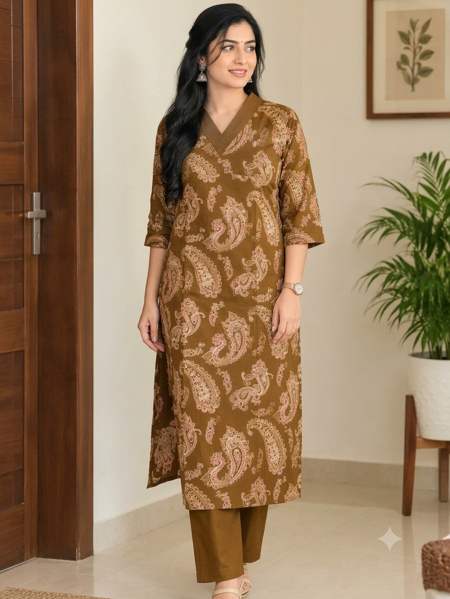 Paisley Cambric V-Neck Kurti - M1959 - Image 4