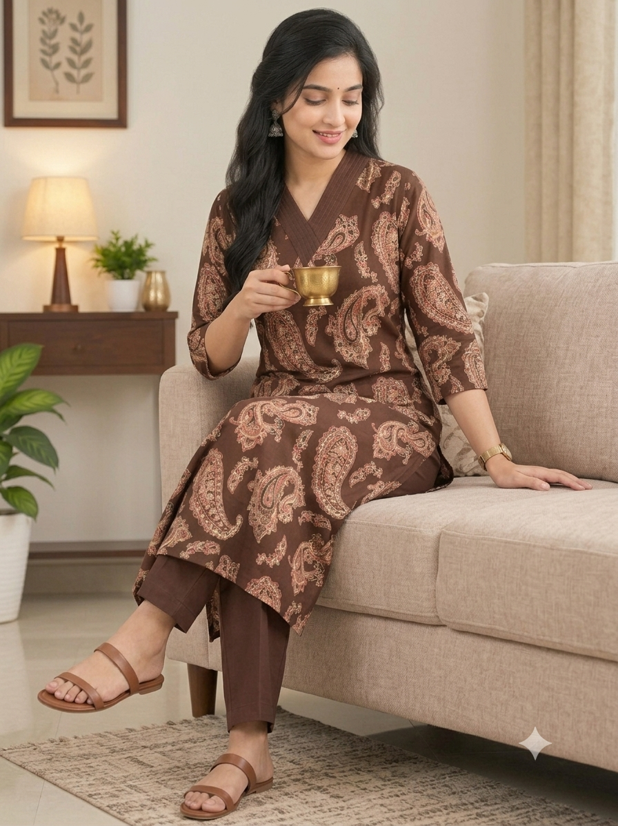 Paisley Cambric V-Neck Kurti - M1959 - Image 3