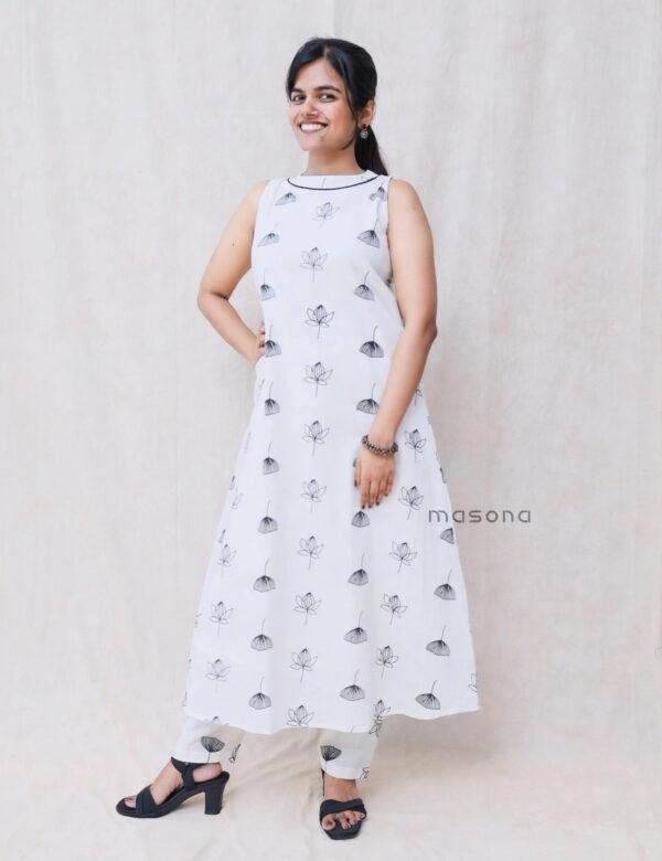 Flex Cotton Lotus Print A-Line Kurti - M2068