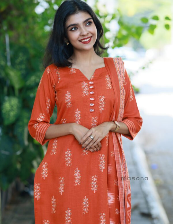 Beautiful Printed Rayon Slub Top Bottom Dupatta Set - M2062