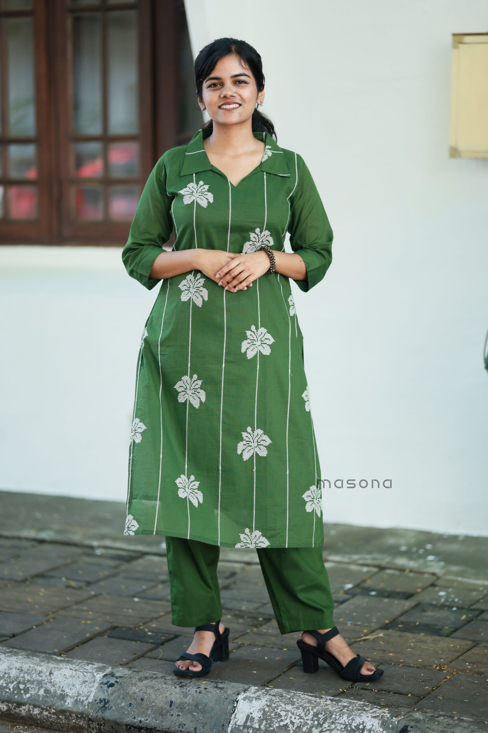 Mal Cotton Cross-Stitch Embroidered Top & Bottom Set -M2048 - Image 5