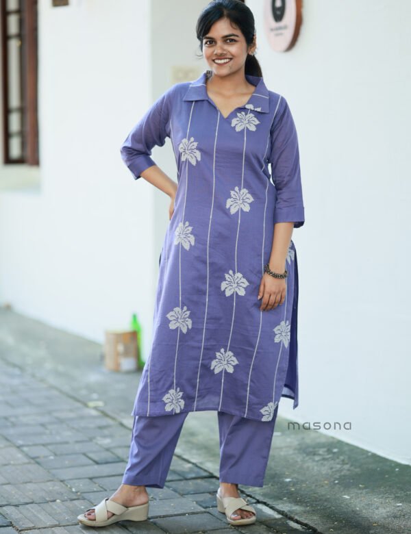 Mal Cotton Cross-Stitch Embroidered Top & Bottom Set -M2048