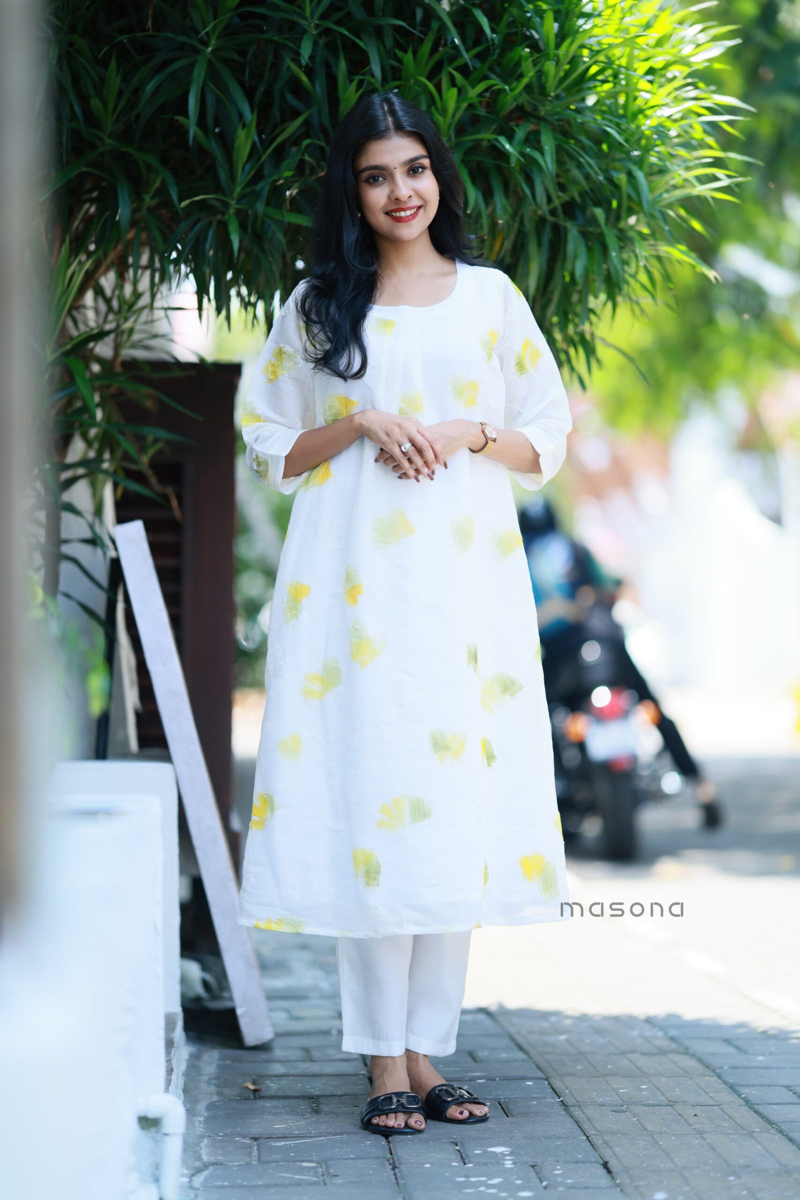 Coral Silk A Line Kurti With Brush Print - M2040 - Image 3
